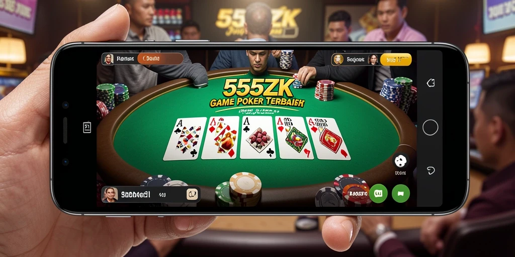 Screenshot permainan <strong>555ZK</strong> menampilkan pengalaman bermain Poker yang menyenangkan.