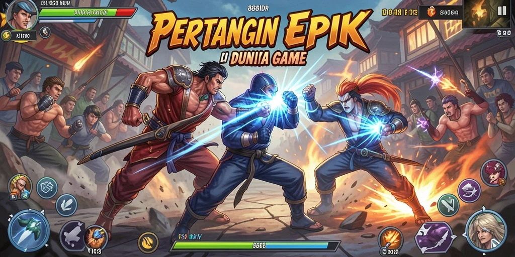 Screenshot 888IDR menampilkan pertarungan seru antar karakter.
