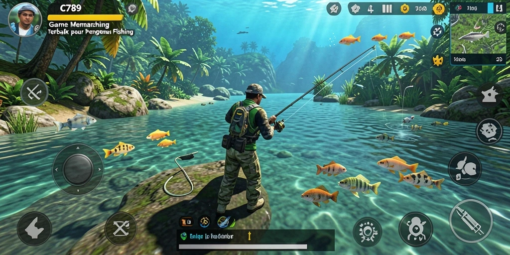 Tampilan gameplay C789 menunjukkan aksi memancing yang seru dan mendebarkan.