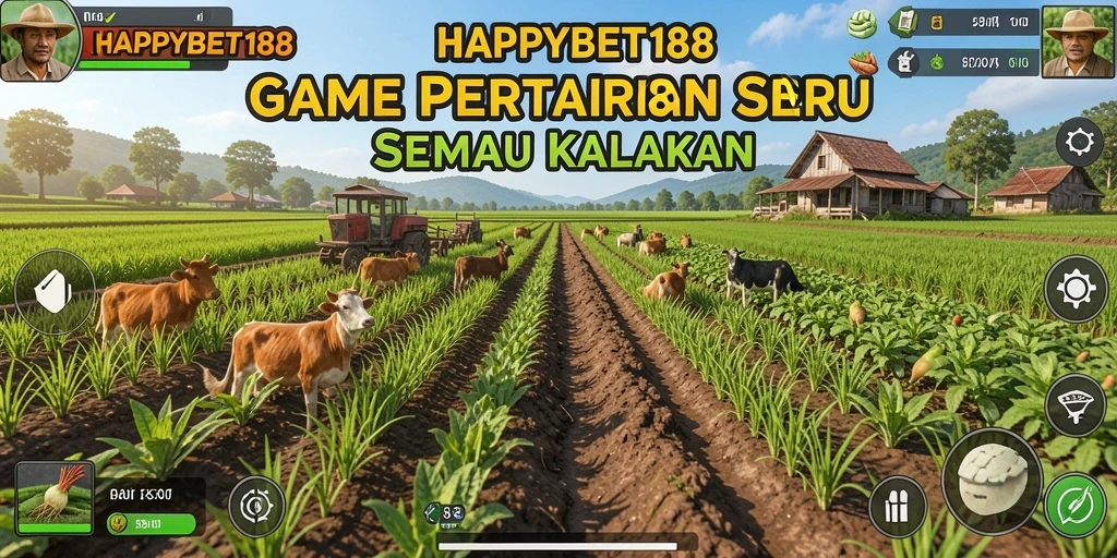 Tangkapan layar dari gameplay HAPPYBET188 yang menggambarkan aktivitas bertani.
