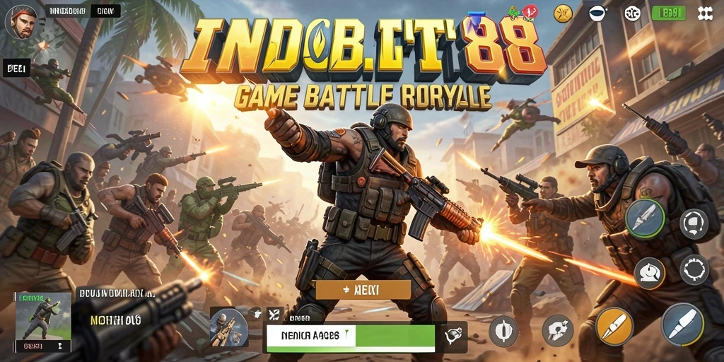 Screenshot aksi seru dalam gameplay INDOBIT88 Battle Royale.