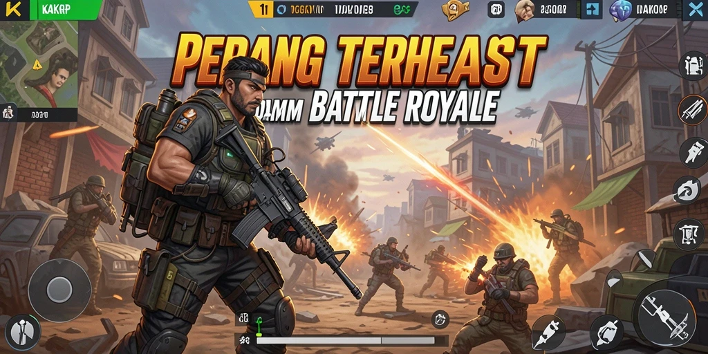 Tangkapan layar utama KAKRP menampilkan aksi seru Battle Royale.