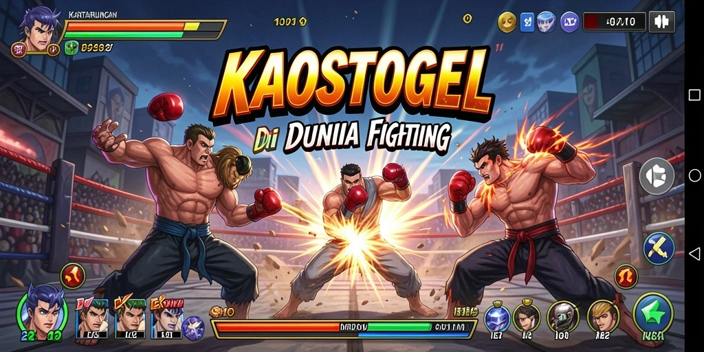 Gameplay KAOSTOGEL menampilkan pertarungan seru antar karakter.