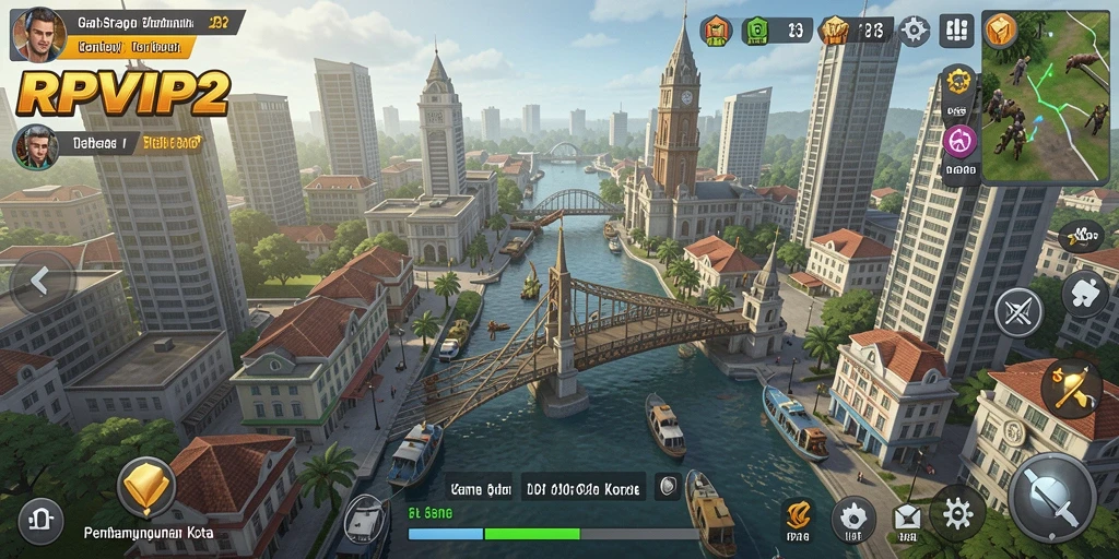 Tampilan gameplay RPVIP2 dengan pembangunan kota yang strategis.