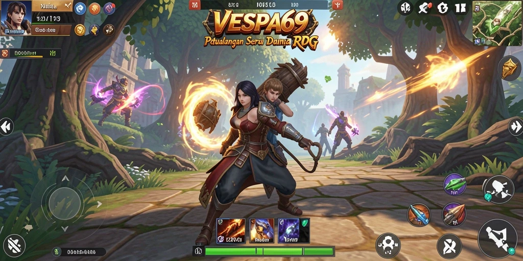 Tampilan gameplay seru VESPA69 dengan karakter beraksi dalam petualangan RPG.