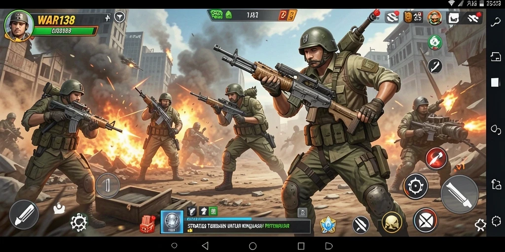 Screenshot gameplay WAR138 menampilkan pertempuran strategi yang intens.