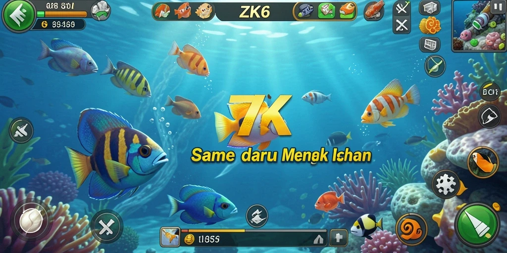 Tampilan gameplay seru saat menangkap ikan dalam ZK6.